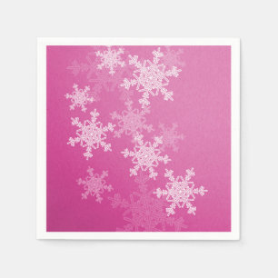 Pink White Snowflakes Minimalist Christmas Napkin