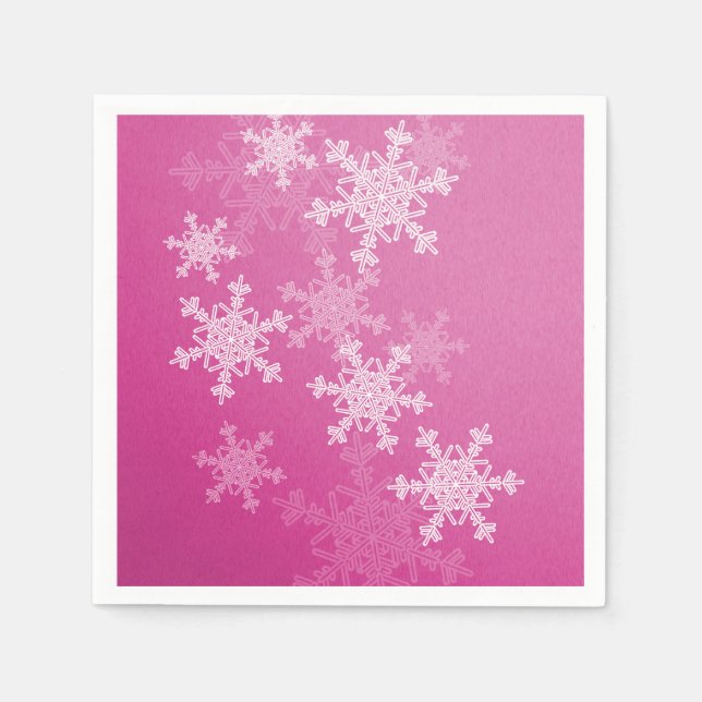 Pink White Snowflakes Minimalist Christmas Napkin (Front)