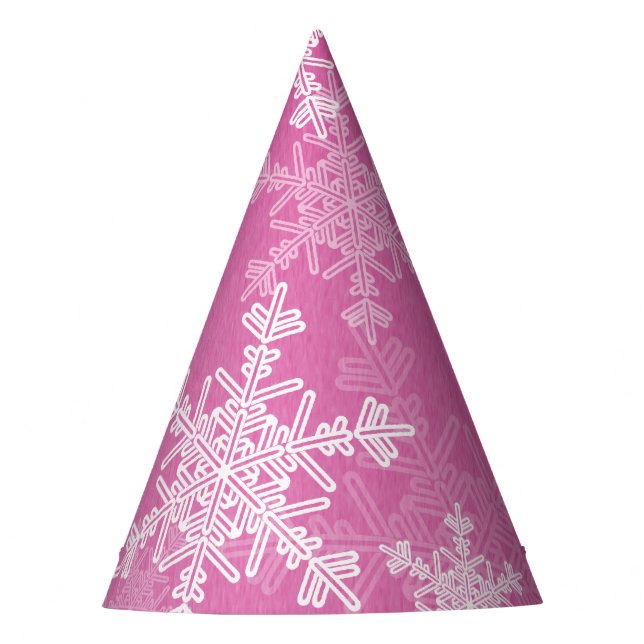 Pink White Snowflakes Minimalist Christmas Party Hat (Front)