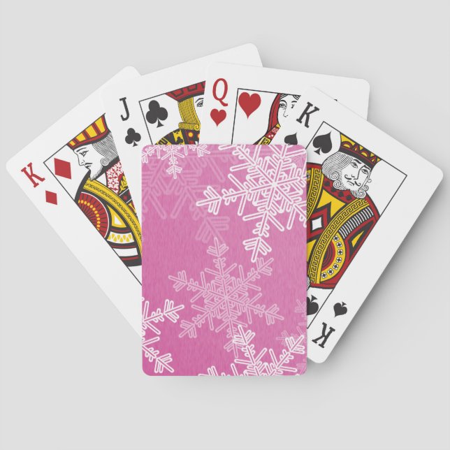 Pink White Snowflakes Minimalist Christmas Playing Cards (Back)