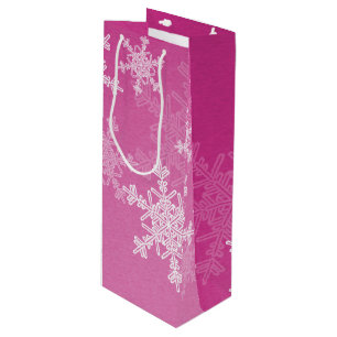 Pink White Snowflakes Minimalist Christmas Wine Gift Bag