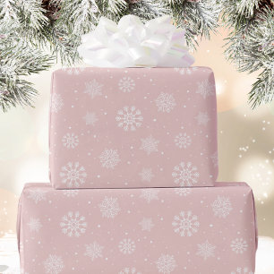 Pink White Snowflakes Pattern Christmas Holiday Wrapping Paper