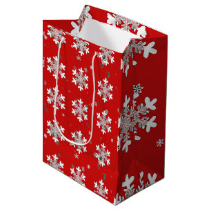 Pink White Snowflakes Red   Medium Gift Bag