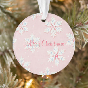 Pink White Snowflakes Stripes Christmas Ornament