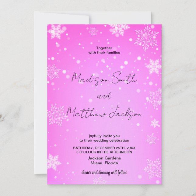 Pink White Snows Wedding Invitations (Front)