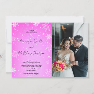 Pink White Snows Wedding Invitations with photo