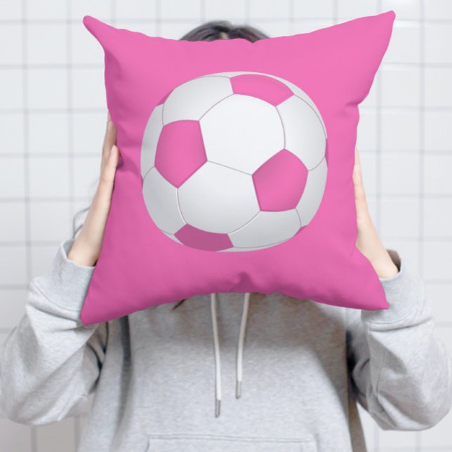 Pink white soccer ball  - monogrammed cushion (Creator Uploaded)