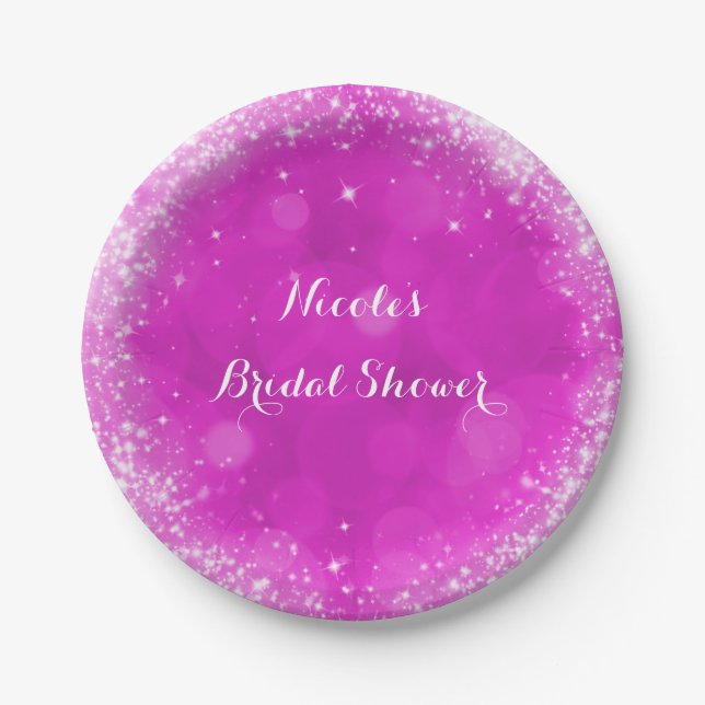 Pink & White Sparkle Cinderella Any Event Party Paper Plate (Front)