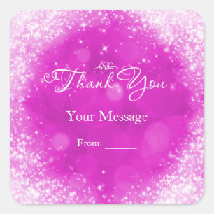 Pink & White Sparkle Cinderella Thank You Square Sticker