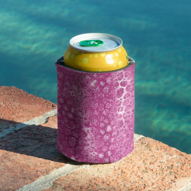 Pink White Sparkle Leopard Print  Can Cooler (In Situ Pool)