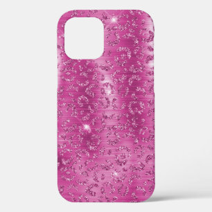 Pink White Sparkle Leopard Print iPhone 12 Case