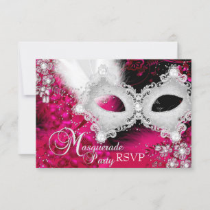Pink White Sparkle Mask Masquerade Party RSVP