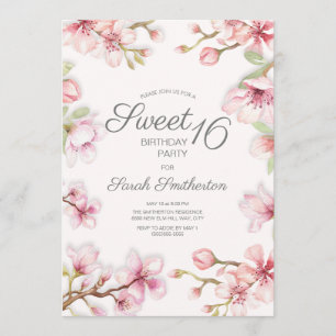 Pink White Springtime Floral Sweet 16 Birthday Invitation