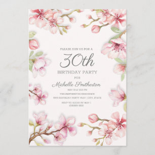 Pink White Springtime Floral Women's 30th Birthday Invitation