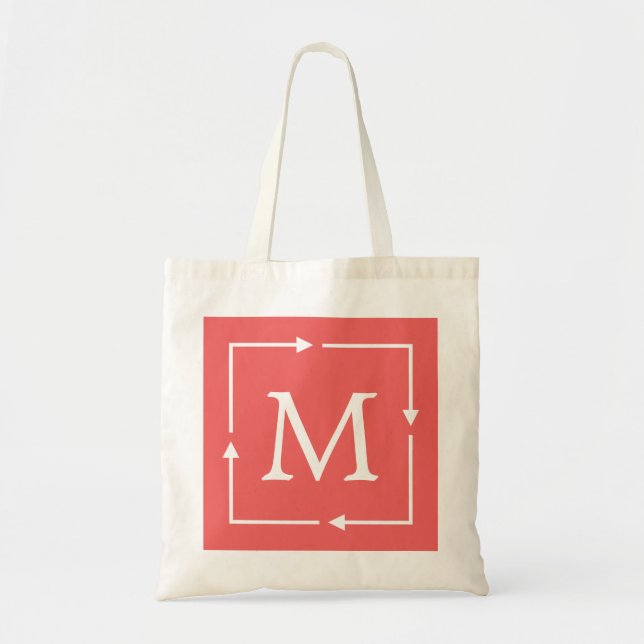 Pink & White Square Personalised Custom Monogram Tote Bag (Front)