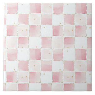 Pink White Squares Tile