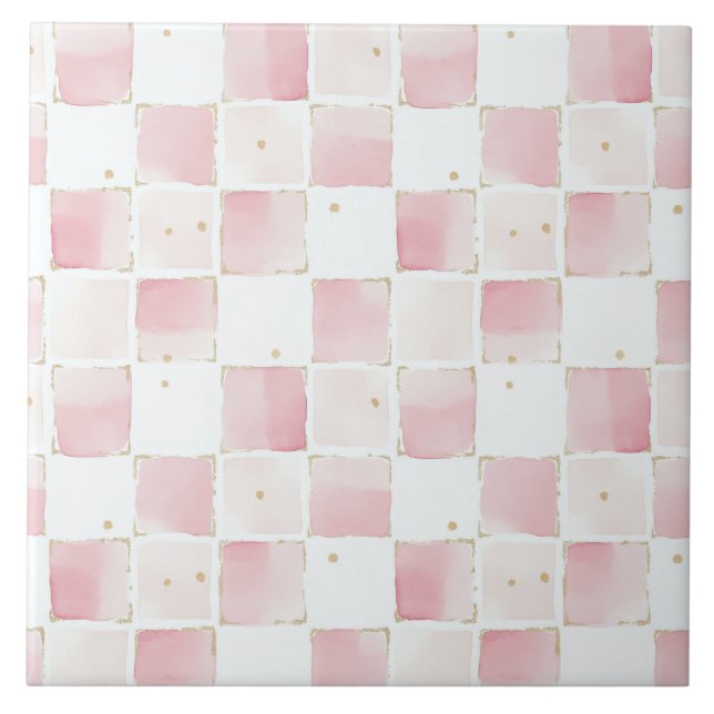 Pink White Squares Tile (Front)