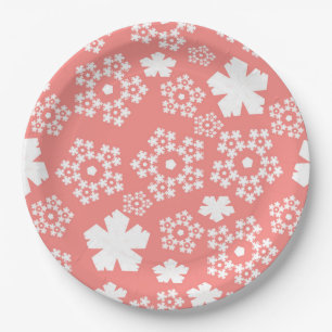Pink & White Star & Snowflake Pattern Paper Plate