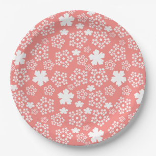 Pink & White Star & Snowflake Pattern Paper Plate