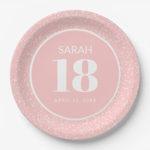Pink White Stardust Glitter 18th Birthday Party Paper Plate