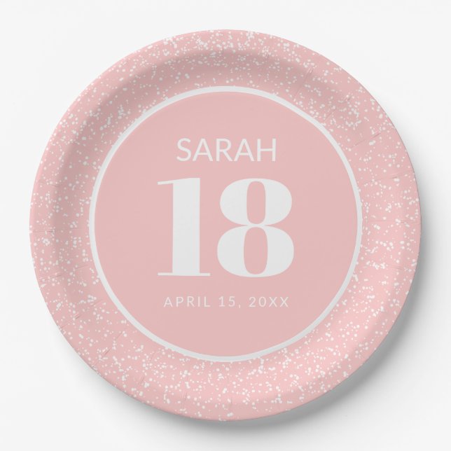 Pink White Stardust Glitter 18th Birthday Party Paper Plate (Front)