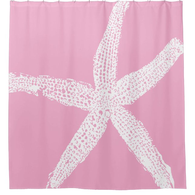 Pink White Starfish Beach Nautical Girly Custom Shower Curtain (Front)