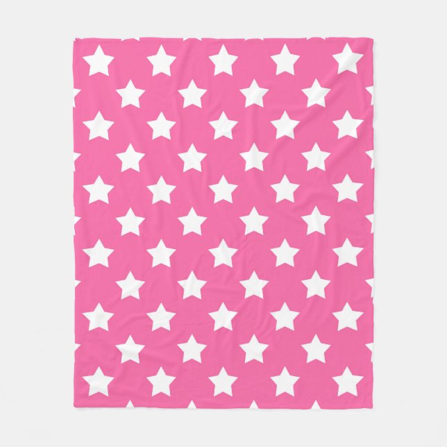 Pink White Stars Pattern Decorative Fleece Blanket (Front)