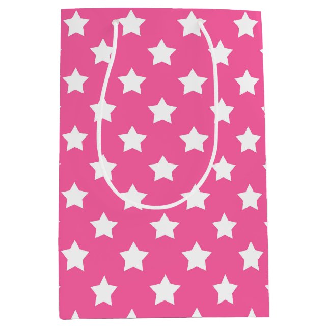 Pink White Stars Pattern Decorative Medium Gift Bag (Front)