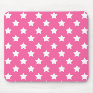 Pink White Stars Pattern Decorative Mouse Mat