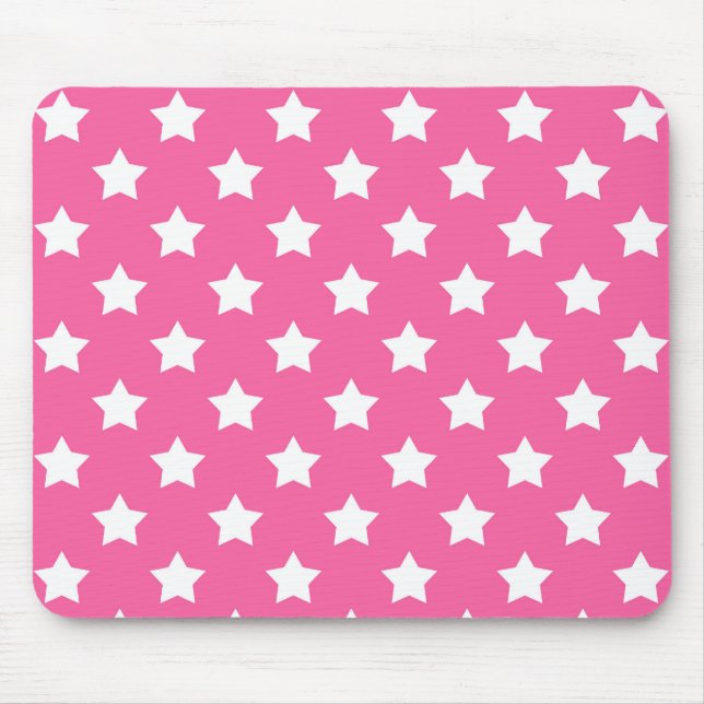 Pink White Stars Pattern Decorative Mouse Mat (Front)