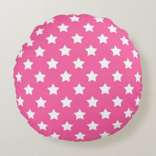 Pink White Stars Pattern Decorative Round Cushion