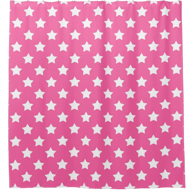 Pink White Stars Pattern Decorative Shower Curtain (Front)