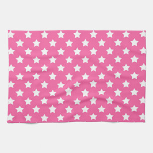 Pink White Stars Pattern Decorative Tea Towel