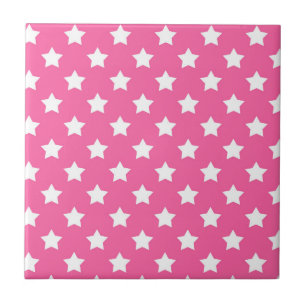 Pink White Stars Pattern Decorative Tile