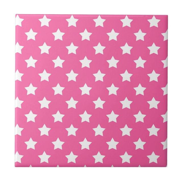Pink White Stars Pattern Decorative Tile (Front)