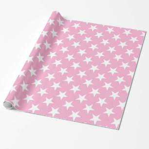 Pink White Stars Pattern Gift Cute Elegant Modern Wrapping Paper