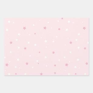 Pink White Stars Pattern  Wrapping Paper Sheet