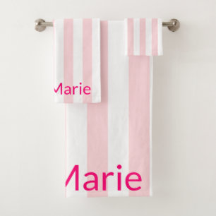 Pink & White Stripe Bathroom Towel Sets