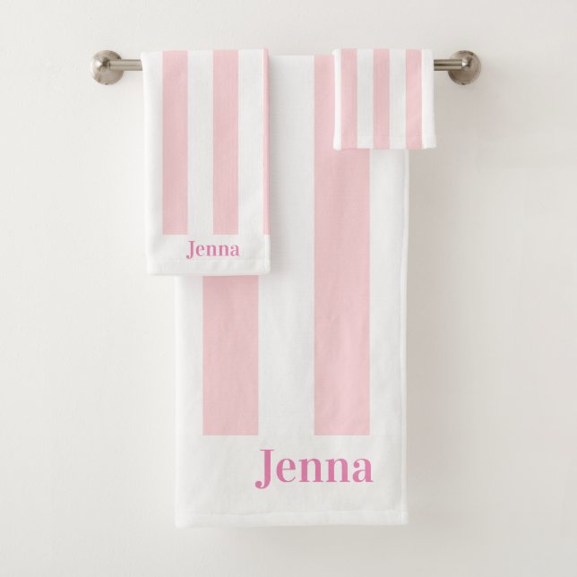 Pink & White Stripe Bathroom Towel Sets (Insitu)