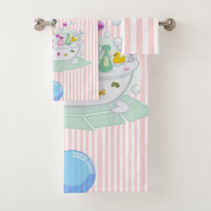 Pink & White Stripe Bathroom Towel Sets