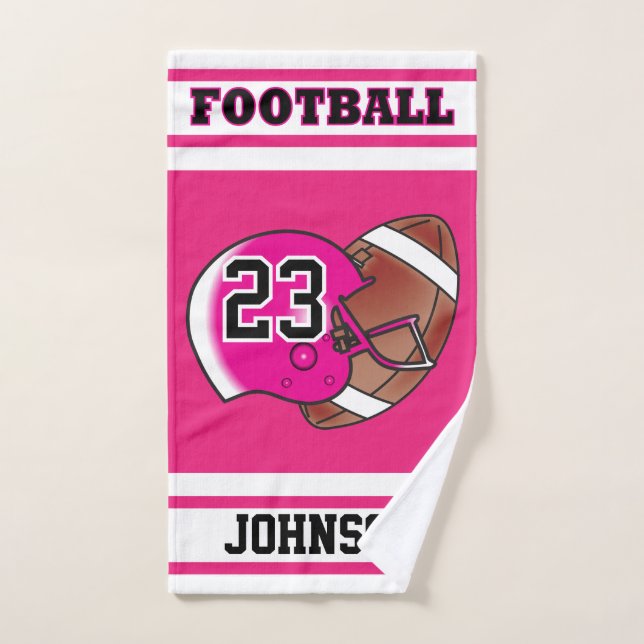 Pink & White Stripe Football Jersey Hand Towel (Hand Towel)