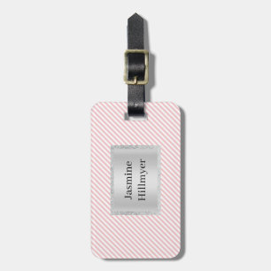 PINK WHITE STRIPE GLITTER CUSTOM LUGGAGE TAG