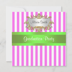 Pink White Stripe Lime Ribbon Graduation Invite
