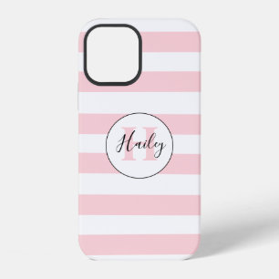 Pink & white stripe monogram iPhone case