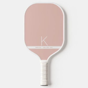 Pink White Stripe Simple Modern Monogram Pickleball Paddle