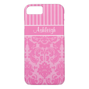Pink, White Striped Damask iPhone 7 Case