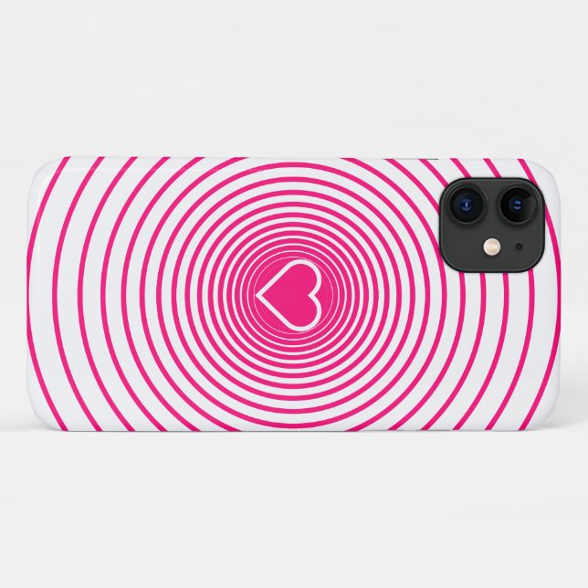 Pink White Striped iPhone Case Heart Choose Colour (Back (Horizontal))