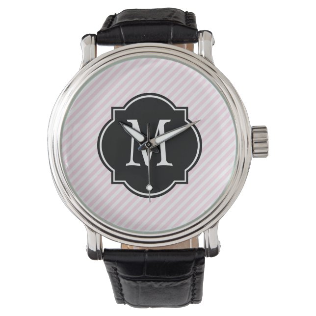 Pink & White Striped Pattern Watch (Front)