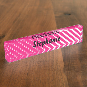 Pink White Stripes Art Custom Name Cute Gift Favor Nameplate