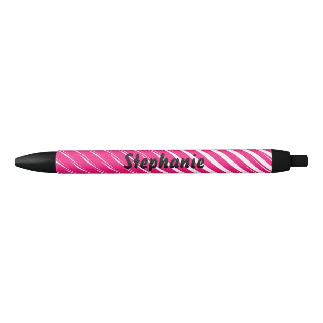 Pink White Stripes Art Custom Name Cute Gift Favou Black Ink Pen (Front)
